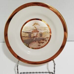 Vintage 1983 Art Of Chokin 24kt Gold Edged Plate Woman Carrying Water 6" Japan